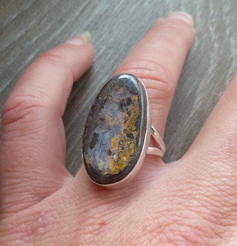 Zilveren edelsteen ring met Boulder Opaal ring maat 17.5 mm
